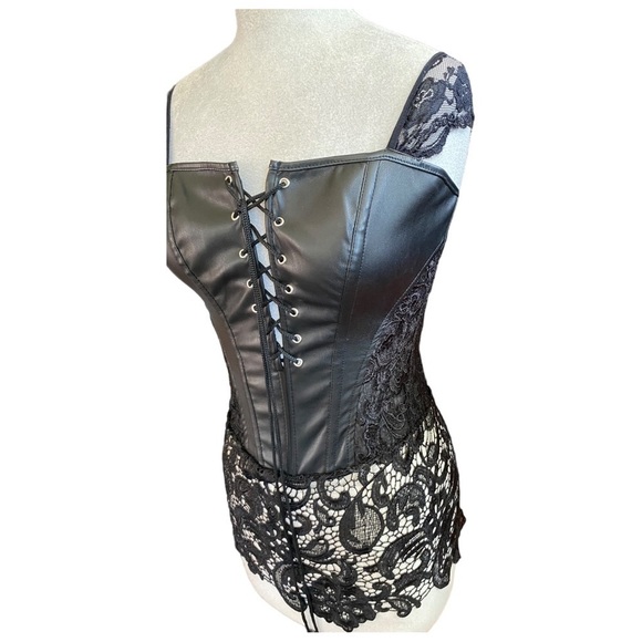 CORSET W/LACE DETAILING FULL ZIP BACK ADJUSTABLE STRAPS SZ LG - Picture 9 of 13